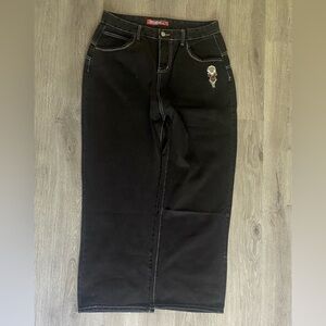JNCO JEANS BLACK WITH SKULL EMBROIDERED